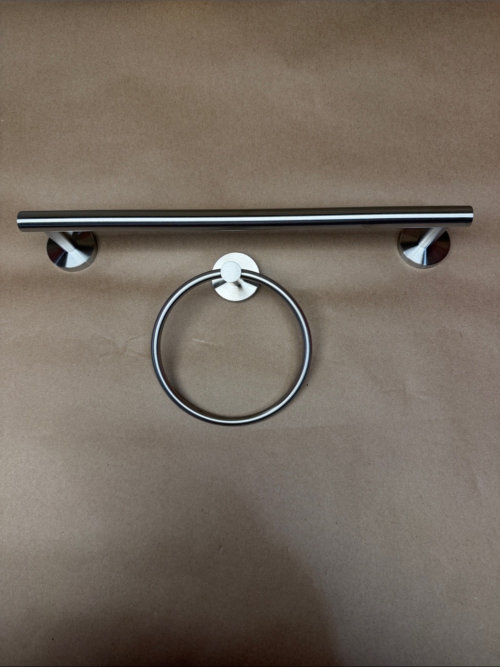 Brushed Nikel Towel Bar and Ring Set - Modern Silver